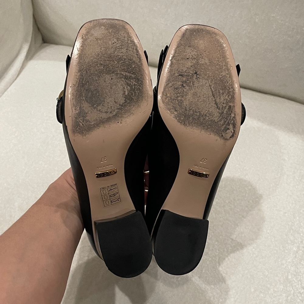 Gucci Black Leather Fringe Marmont Loafer Mid-Heel Pump - Picture 6 of 9